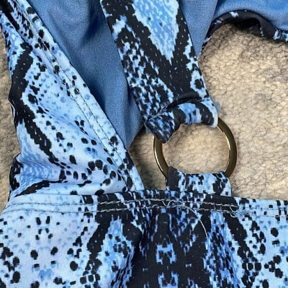 New Rachel Rachel Roy Desert Snake Cut Out One Piece Swimsuit Blue Reptile Sz L - Picture 8 of 10